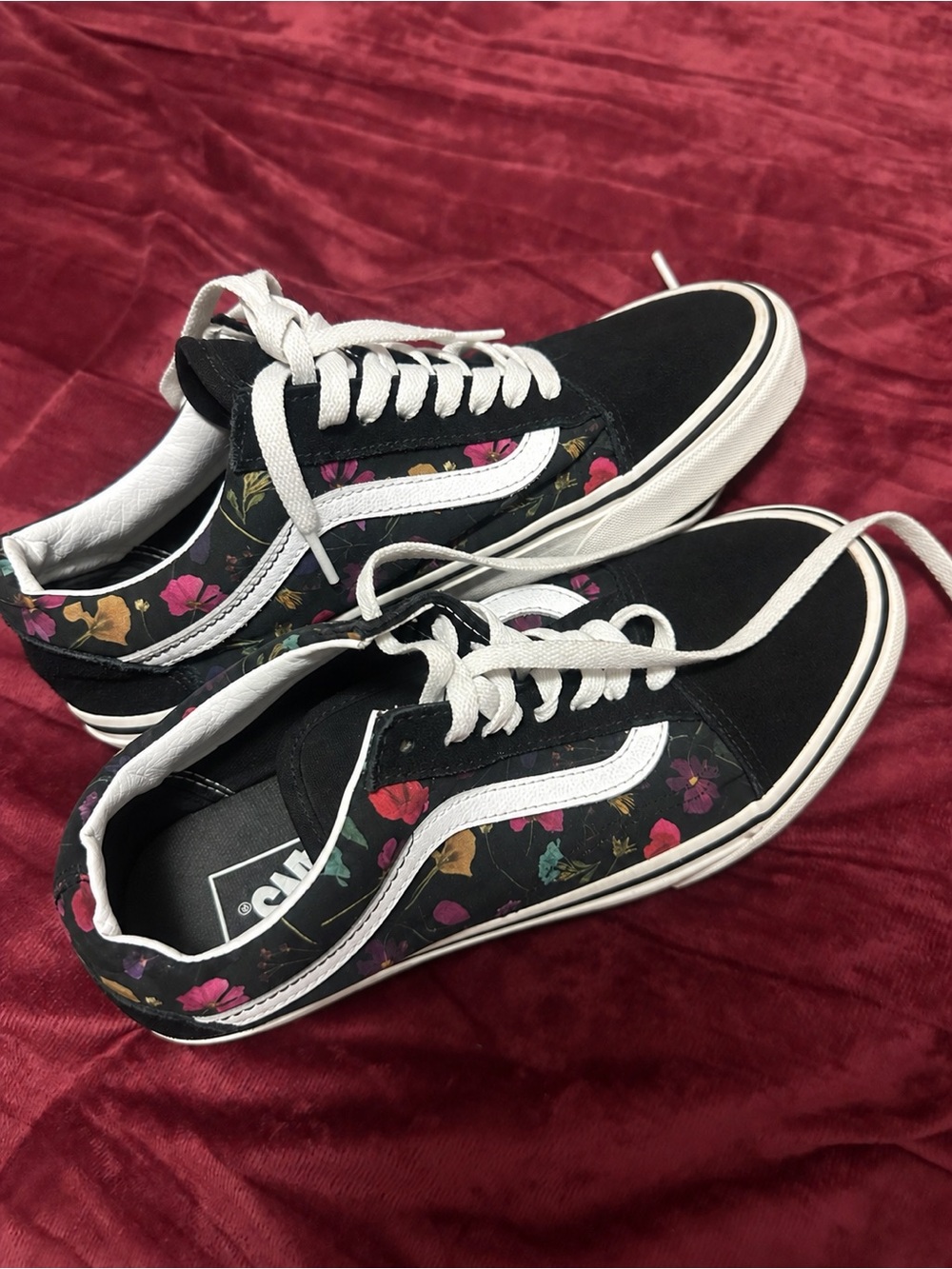 Vans Women’s Black Floral Old Skool Sneakers with White Stripe
